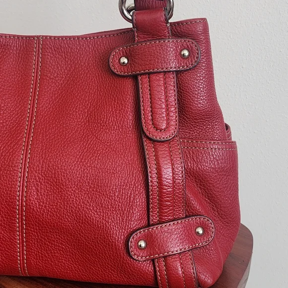 Tignanello Red Pebbled Leather Tote Shoulder Bag Silver Hardware Excellent Cond - Picture 6 of 13
